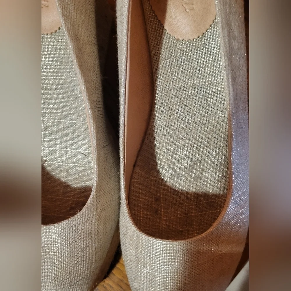 J. Crew Seville Metallic Gold Canvas Espadrille Wedges Size 9